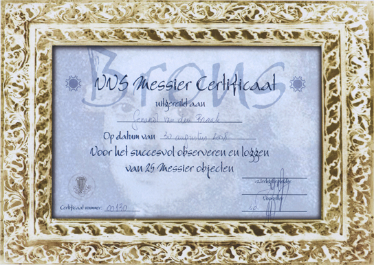 Messier bronze certificate